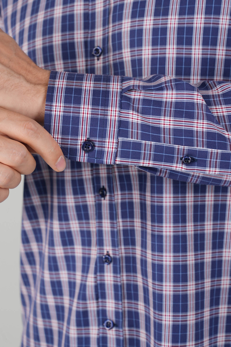 Erkek Lacivert Uzun Kollu Kareli Spor Gömlek - 4