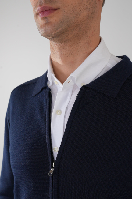 Erkek  Lacivert Yün Akrilik Hırka - 3