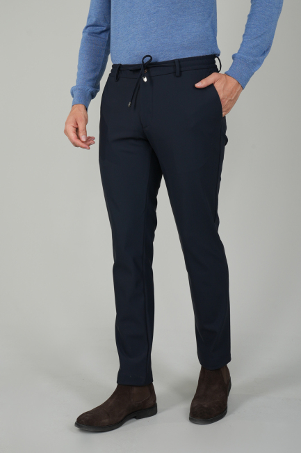 Erkek Lastikli Bağcıklı Spor Jagger Lacivert Pantolon - 1