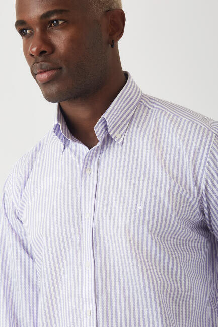Erkek Lila Desenli Regular Fit Pamuk Spor Gömlek - 3