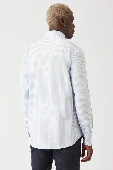 Erkek Mavi Desenli Regular Fit Uzun Kol Gömlek (1)