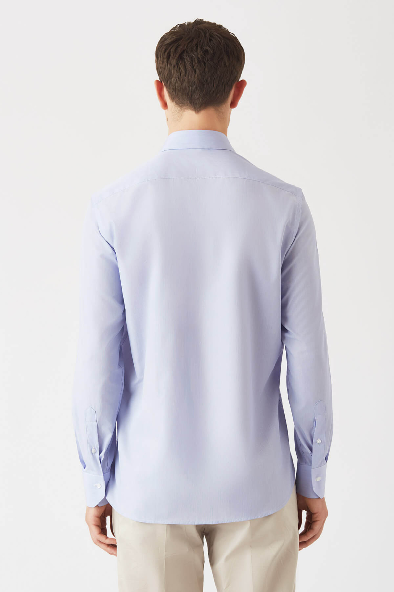 Erkek Mavi Klasik Regular Fit Erkek Uzun Kollu Gömlek (1)