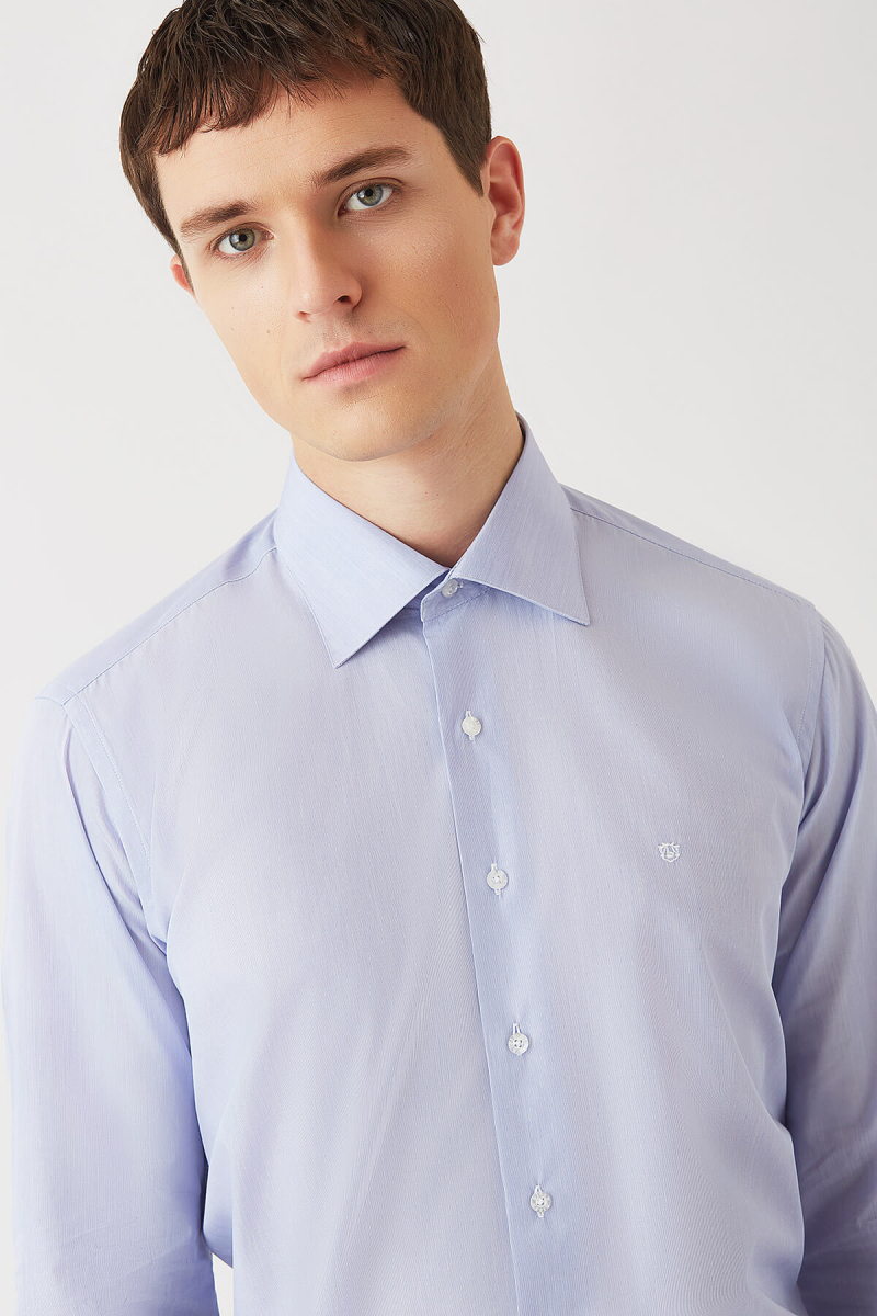 Erkek Mavi Klasik Regular Fit Erkek Uzun Kollu Gömlek - 3