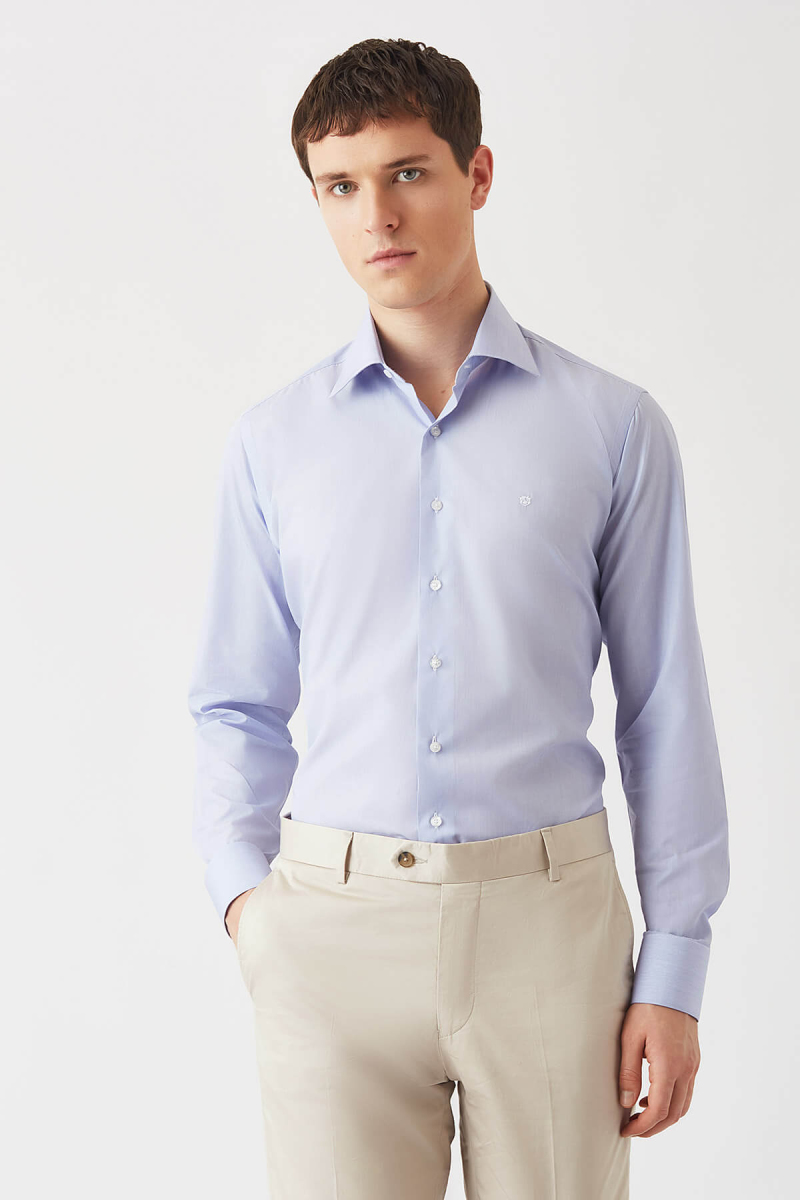 Erkek Mavi Klasik Regular Fit Erkek Uzun Kollu Gömlek