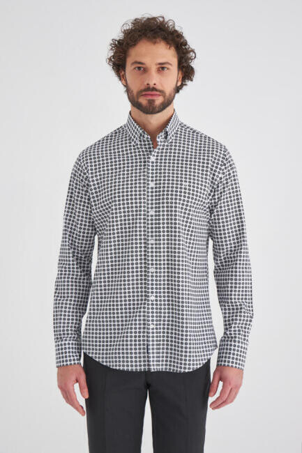 Erkek Mavi Klasik Yaka Uzun Kollu Regular Fit Spor Gömlek