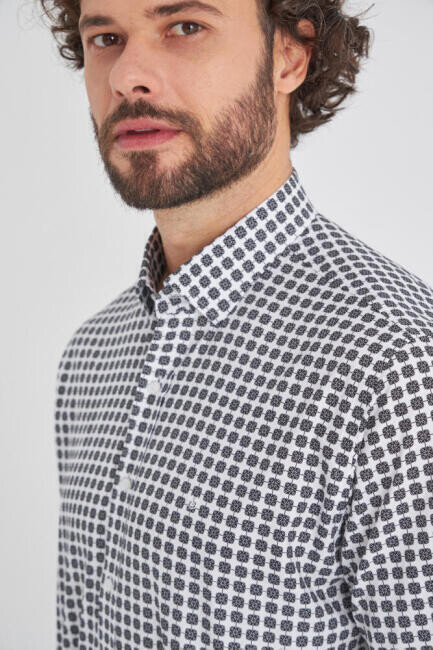 Erkek Mavi Klasik Yaka Uzun Kollu Regular Fit Spor Gömlek - 3