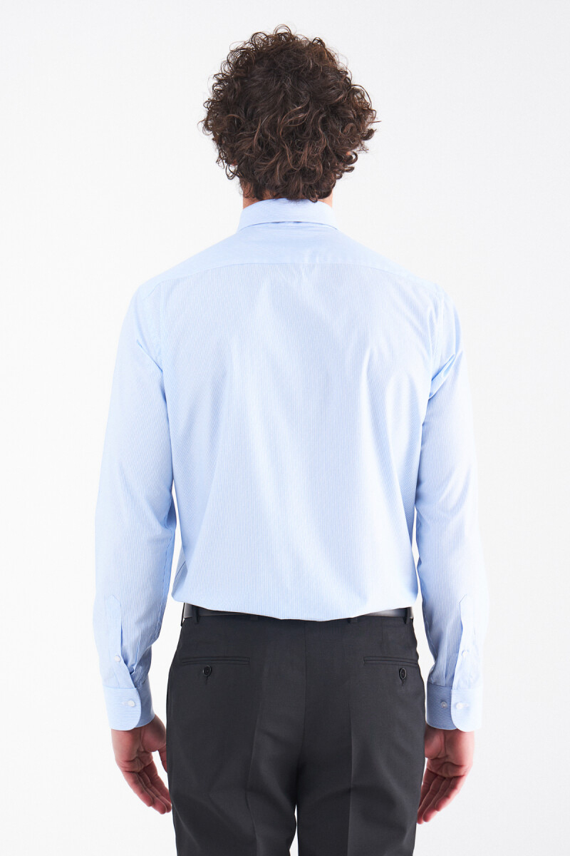Erkek Mavi Pamuk Regular Fit İtalyan Yaka Klasik Gömlek (1)