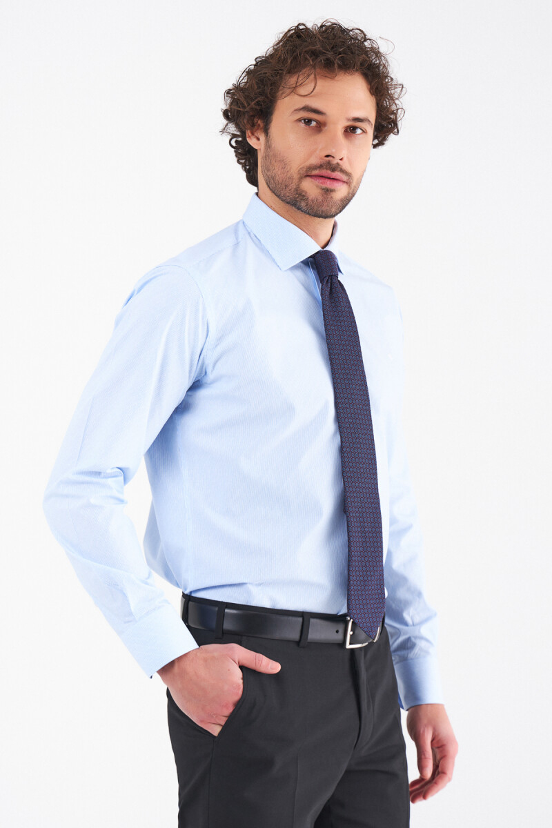 Erkek Mavi Pamuk Regular Fit İtalyan Yaka Klasik Gömlek