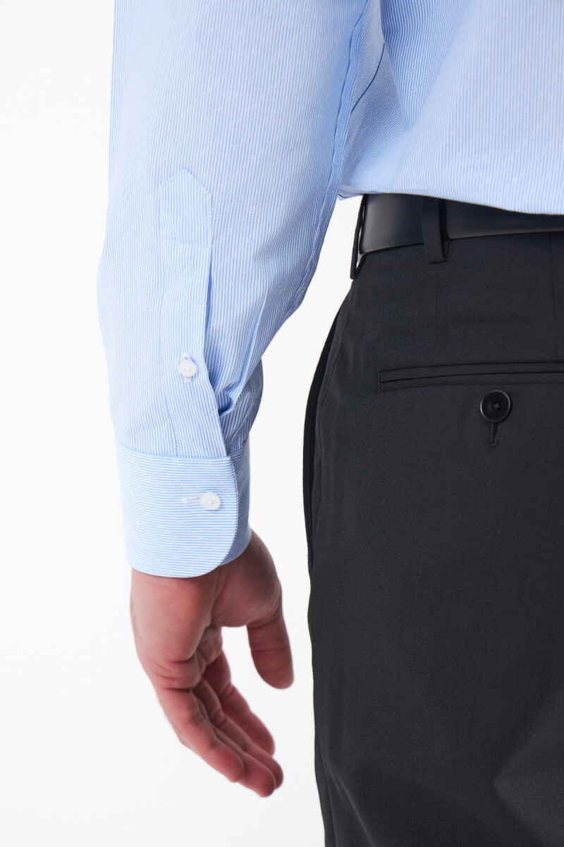 Erkek Mavi Pamuk Regular Fit İtalyan Yaka Klasik Gömlek - 4