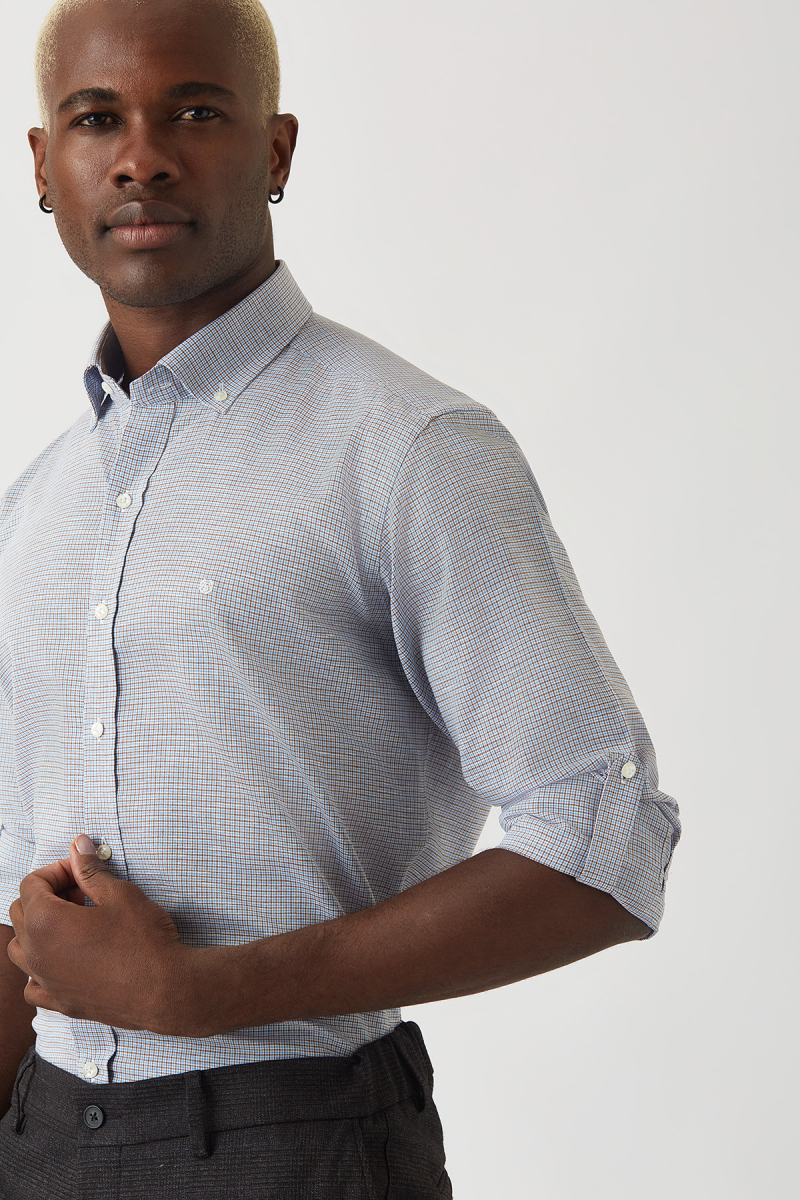 Erkek Mavi Pamuk Regular Fit Paşa Yaka Spor Gömlek - 3