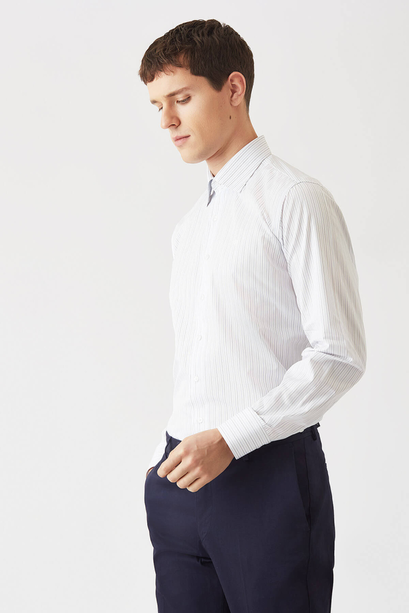 Erkek Mavi Pamuk Regular Fit Uzun Kol Klasik Gömlek - 4