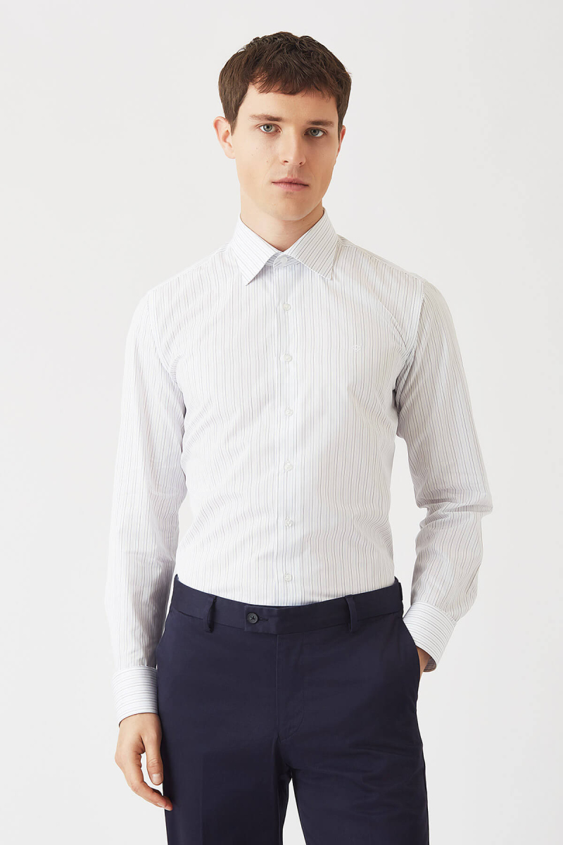 Erkek Mavi Pamuk Regular Fit Uzun Kol Klasik Gömlek