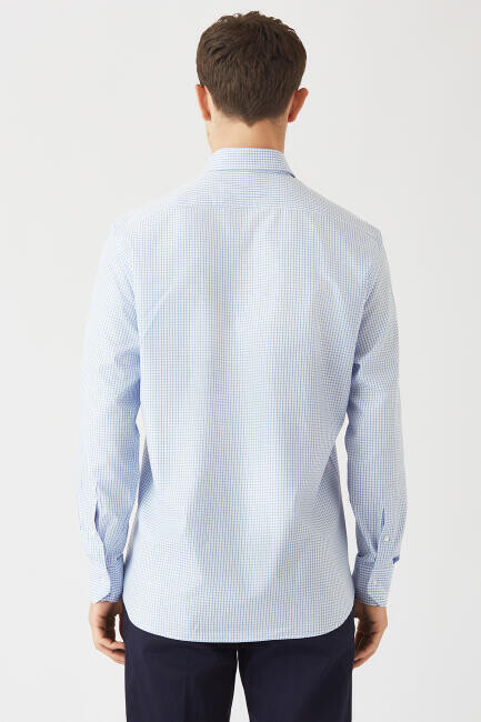 Erkek Mavi Pamuk Regular Fit Uzun Kol Spor Gömlek (1)