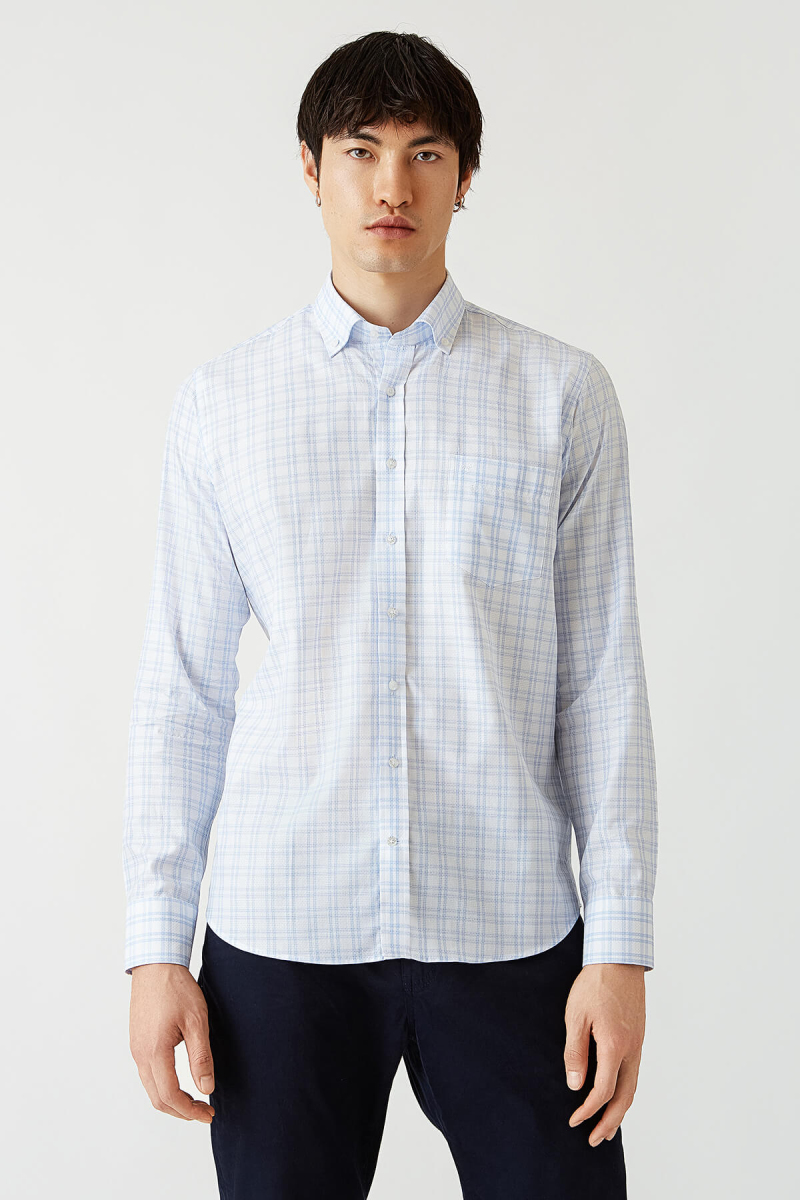 Erkek Mavi Paşa Yaka Regular Fit Spor Erkek Gömlek