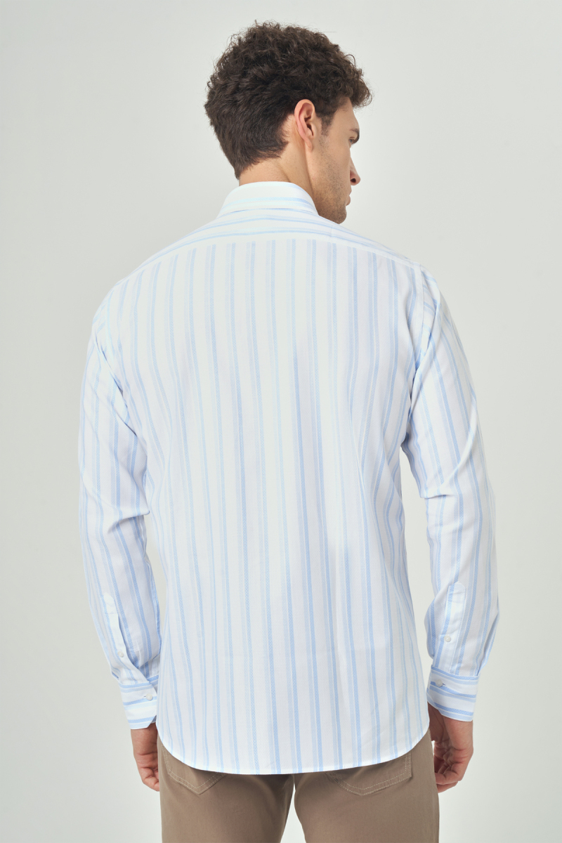 Erkek Mavi Regular Fit Klasik Pamuk Uzun Kol Gömlek (1)