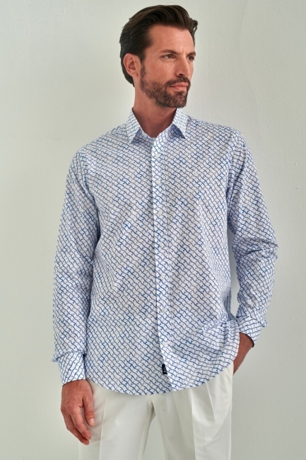 Erkek Mavi Regular Fit Klasik Yaka Uzun Kollu Spor Gömlek - 1