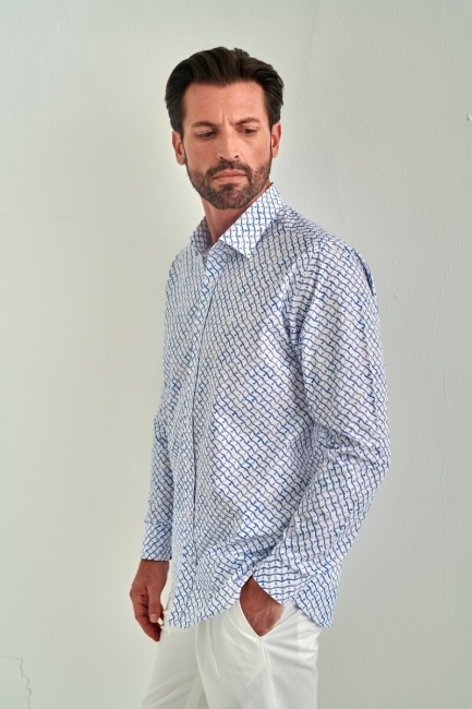 Erkek Mavi Regular Fit Klasik Yaka Uzun Kollu Spor Gömlek - 2