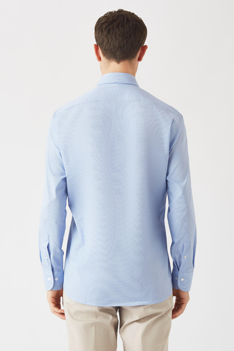 Erkek Mavi Regular Fit Likralı Klasik Gömlek (1)