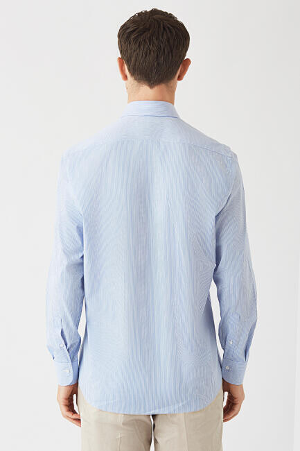 Erkek Mavi Regular Fit Likralı Ofis Tarzı Klasik Gömlek - 2
