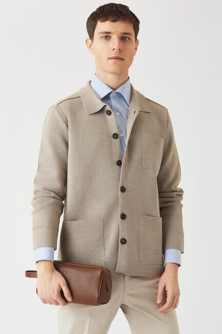 Erkek Mavi Regular Fit Likralı Ofis Tarzı Klasik Gömlek - 4