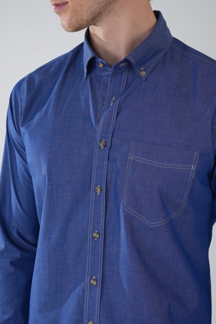 Erkek Mavi Regular Fit Paşa Yaka Tek Cep Gömlek - 3