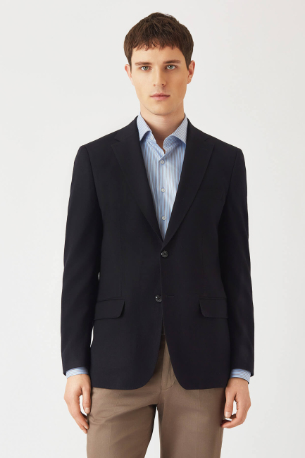 Erkek Modern Fit Kırlangıç Yaka 2 Düğme Tek Yırtmaçlı Ceket Sıyah - 1