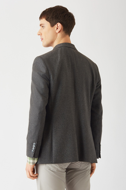Erkek Modern Fit Kırlangıç Yaka 2 Düğmeli Çift Yırtmaçlı Ceket Antrasıt - 2