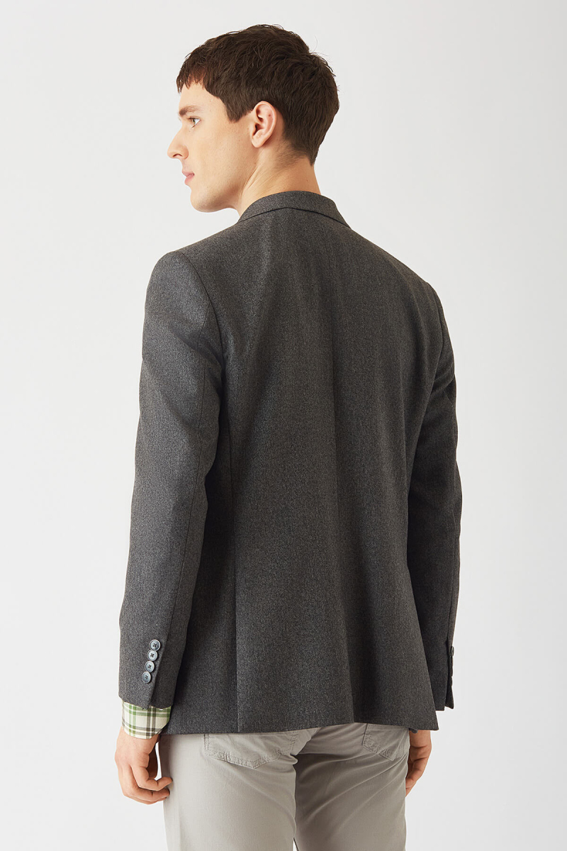 Erkek Modern Fit Kırlangıç Yaka 2 Düğmeli Çift Yırtmaçlı Ceket Antrasıt (1)
