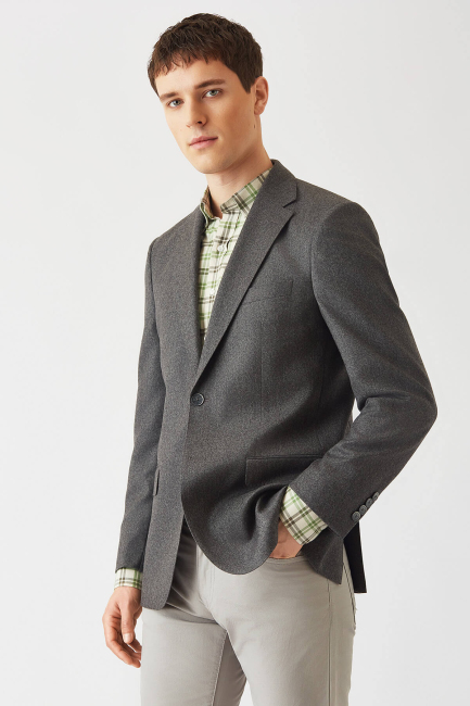 Erkek Modern Fit Kırlangıç Yaka 2 Düğmeli Çift Yırtmaçlı Ceket Antrasıt - 1