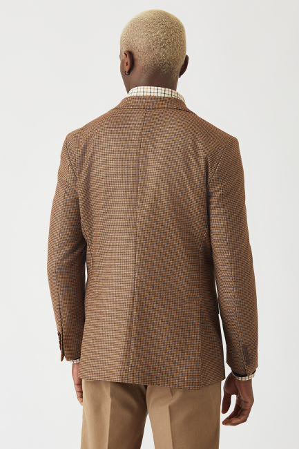 Erkek Modern Fit Mono Yaka 2 Düğmel Çift Yırtmaçlı Ceket Camel - 2