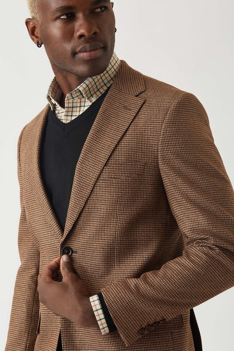 Erkek Modern Fit Mono Yaka 2 Düğmel Çift Yırtmaçlı Ceket Camel - 3