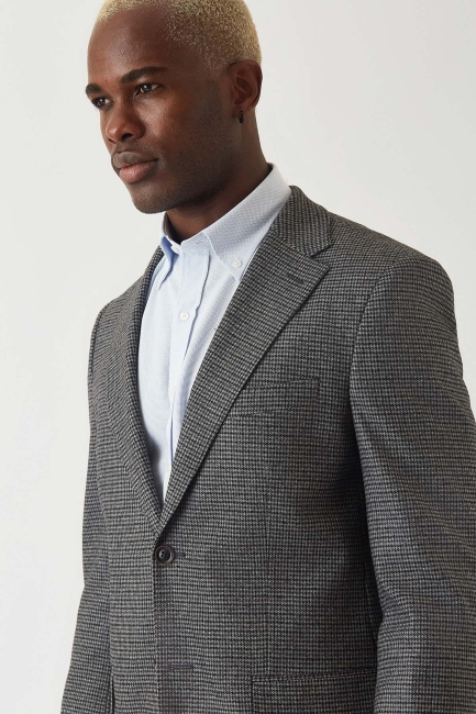 Erkek Modern Fit Mono Yaka 2 Düğmel Çift Yırtmaçlı Ceket Sıyah - 3