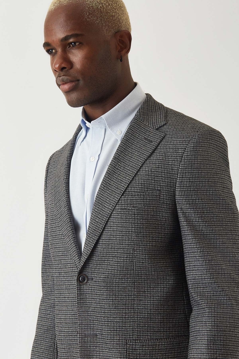 Erkek Modern Fit Mono Yaka 2 Düğmel Çift Yırtmaçlı Ceket Sıyah - 3