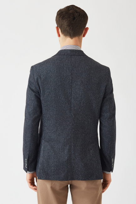 Erkek Modern Fit Mono Yaka 2 Düğmeli Çift Yırtmaçlı Ceket Lacivert - 2