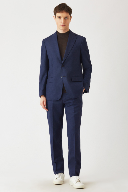 Erkek Mono Yaka 2 Düğmeli Çift Yırtmaçlı Takım Elbise Lacivert 