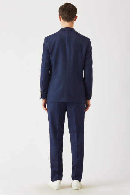 Erkek Mono Yaka 2 Düğmeli Çift Yırtmaçlı Takım Elbise Lacivert - 2