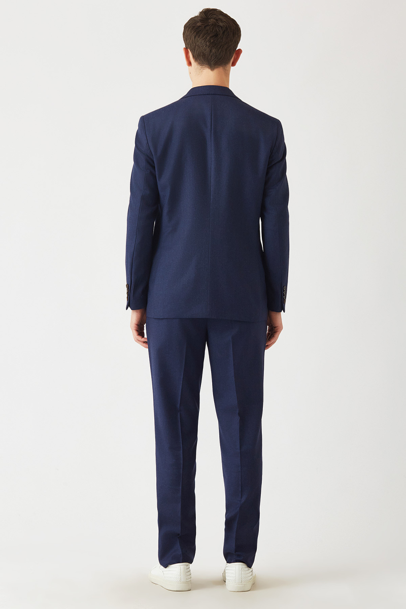 Erkek Mono Yaka 2 Düğmeli Çift Yırtmaçlı Takım Elbise Lacivert (1)
