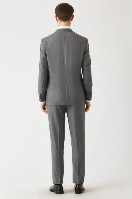 Erkek Mono Yaka 2 Düğmeli Çift Yırtmaçlı Yün Kaşmir Takım Elbise Gri - 2