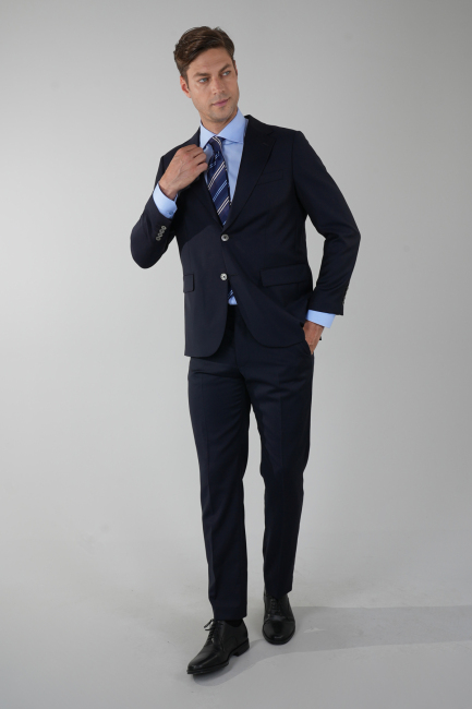 Erkek Mono Yaka 4 Drop Takım Elbise Lacivert - 1