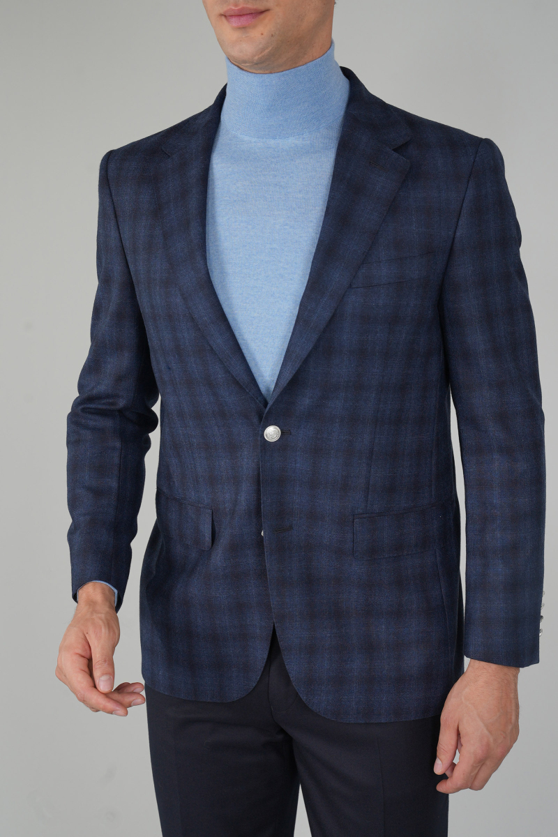 Erkek Mono Yaka 6 Drop Çift Yırtmaçlı Lacivert Yün Ceket - 3