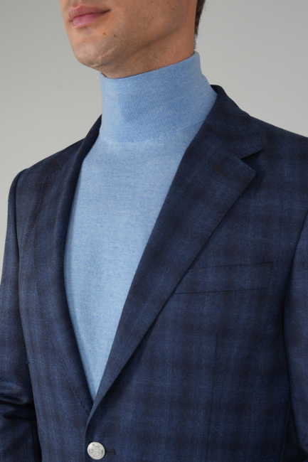 Erkek Mono Yaka 6 Drop Çift Yırtmaçlı Lacivert Yün Ceket - 4