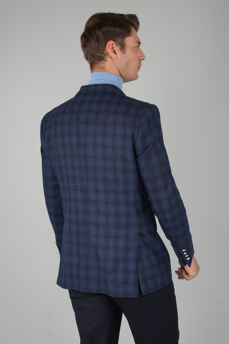 Erkek Mono Yaka 6 Drop Çift Yırtmaçlı Lacivert Yün Ceket (1)