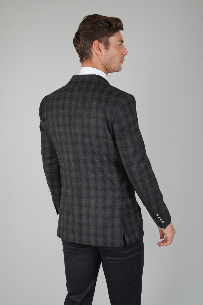 Erkek Mono Yaka 6 Drop Çift Yırtmaçlı Siyah Yün Ceket (1)