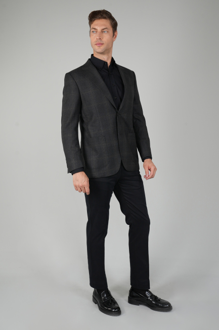 Erkek Mono Yaka Çift Yırtmaç 6 Drop Antrasit Ceket - 5