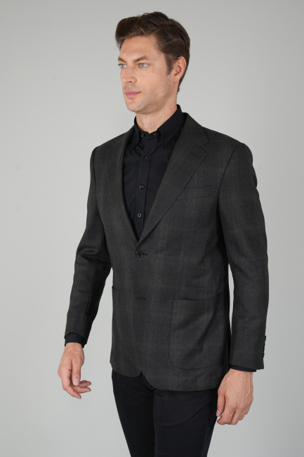 Erkek Mono Yaka Çift Yırtmaç 6 Drop Antrasit Ceket - 1