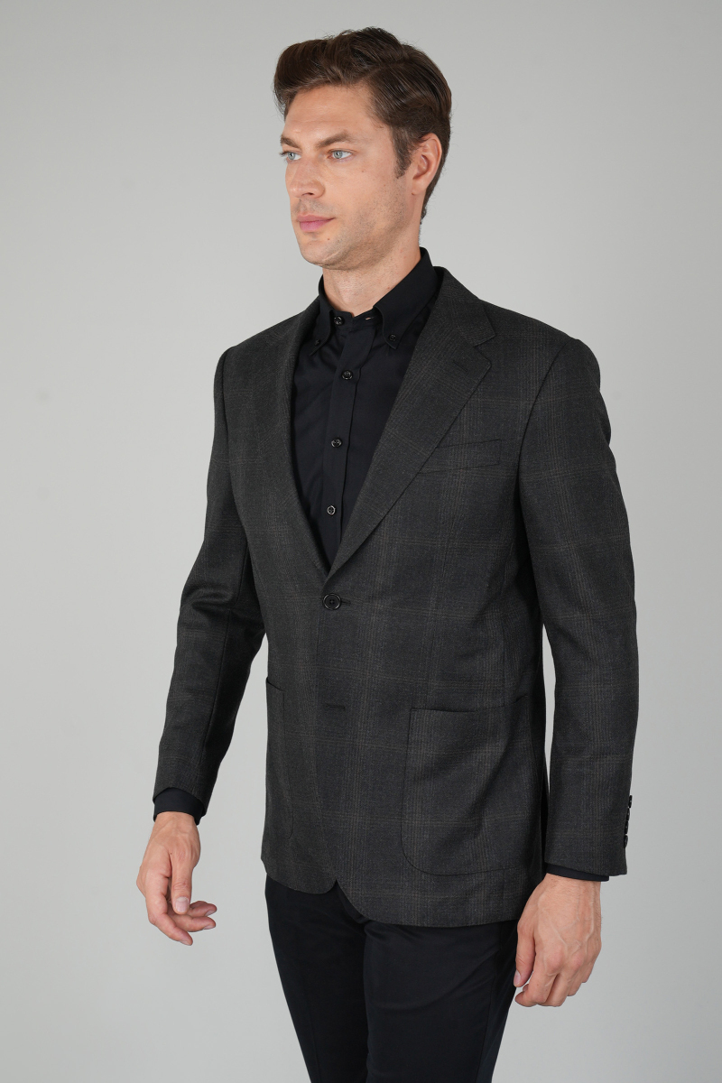 Erkek Mono Yaka Çift Yırtmaç 6 Drop Antrasit Ceket