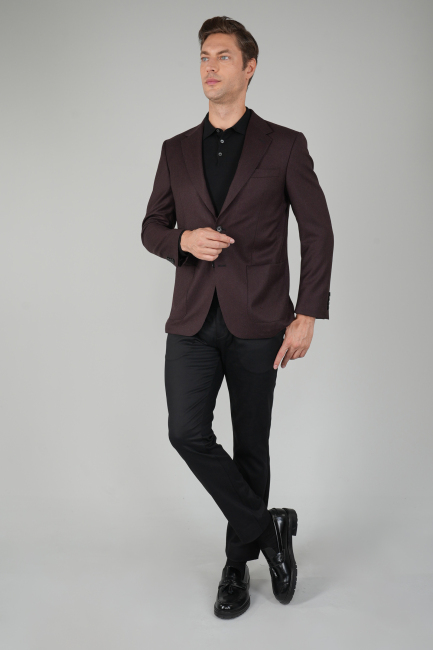 Erkek Mono Yaka Çift Yırtmaç 6 Drop Bordo Ceket - 5