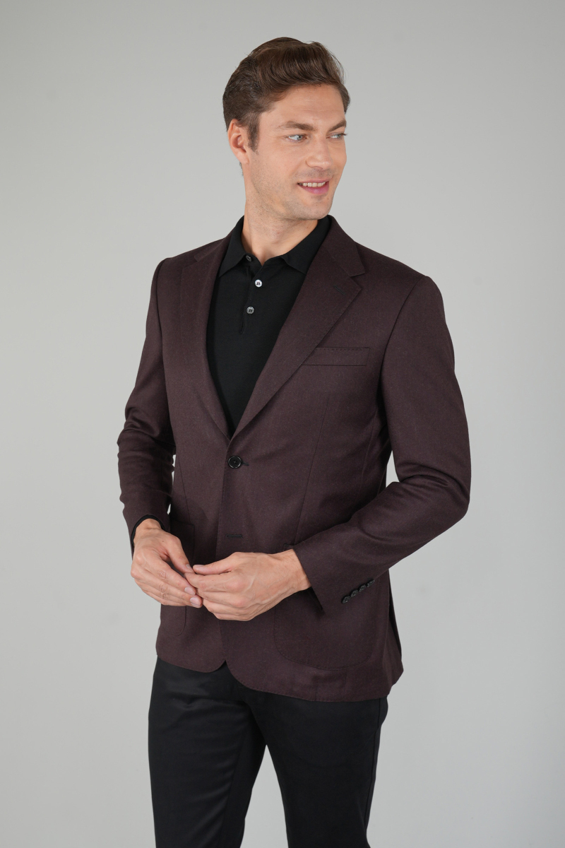 Erkek Mono Yaka Çift Yırtmaç 6 Drop Bordo Ceket