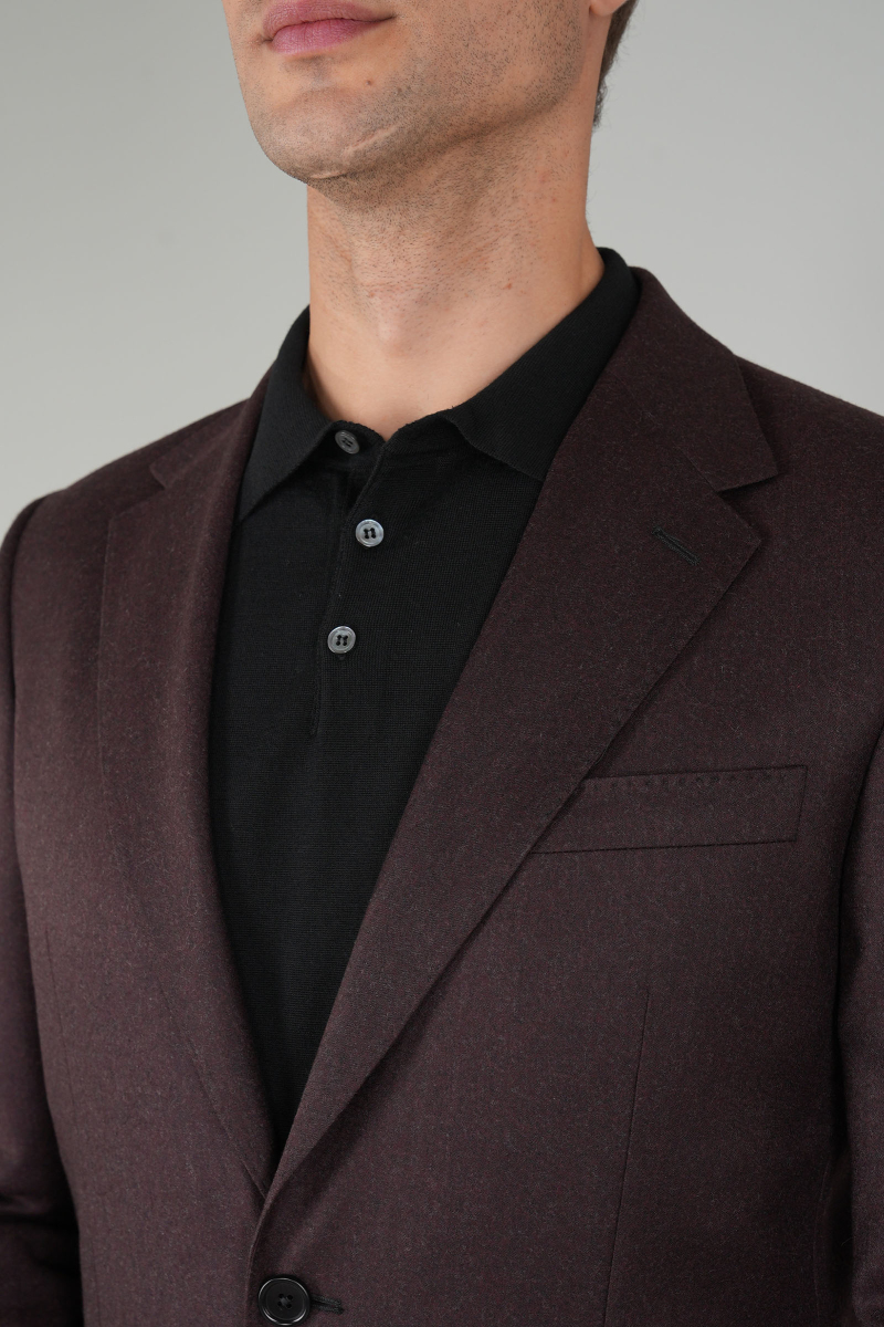 Erkek Mono Yaka Çift Yırtmaç 6 Drop Bordo Ceket - 3