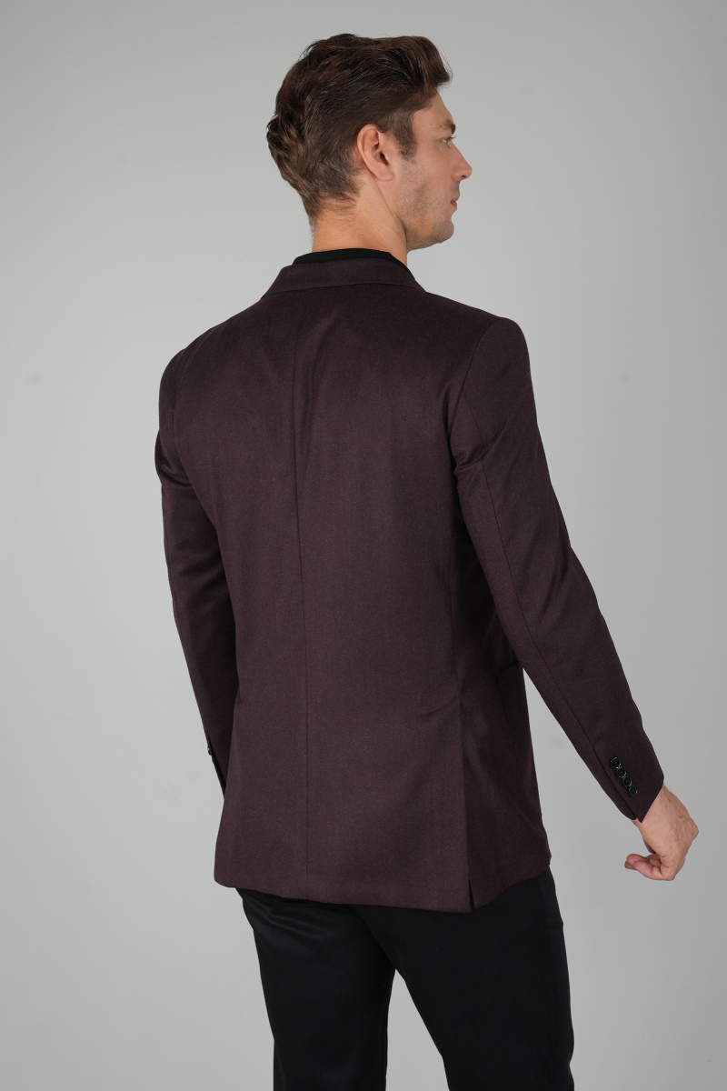 Erkek Mono Yaka Çift Yırtmaç 6 Drop Bordo Ceket (1)